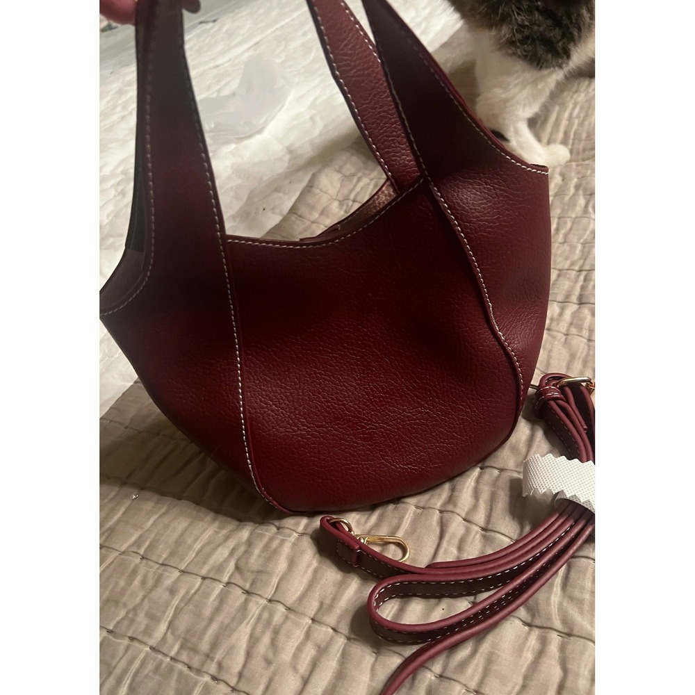 Anthropologie $98 Burgundy Leather Mini Hobo Bag with Crossbody Strap NEW - Picture 2 of 4